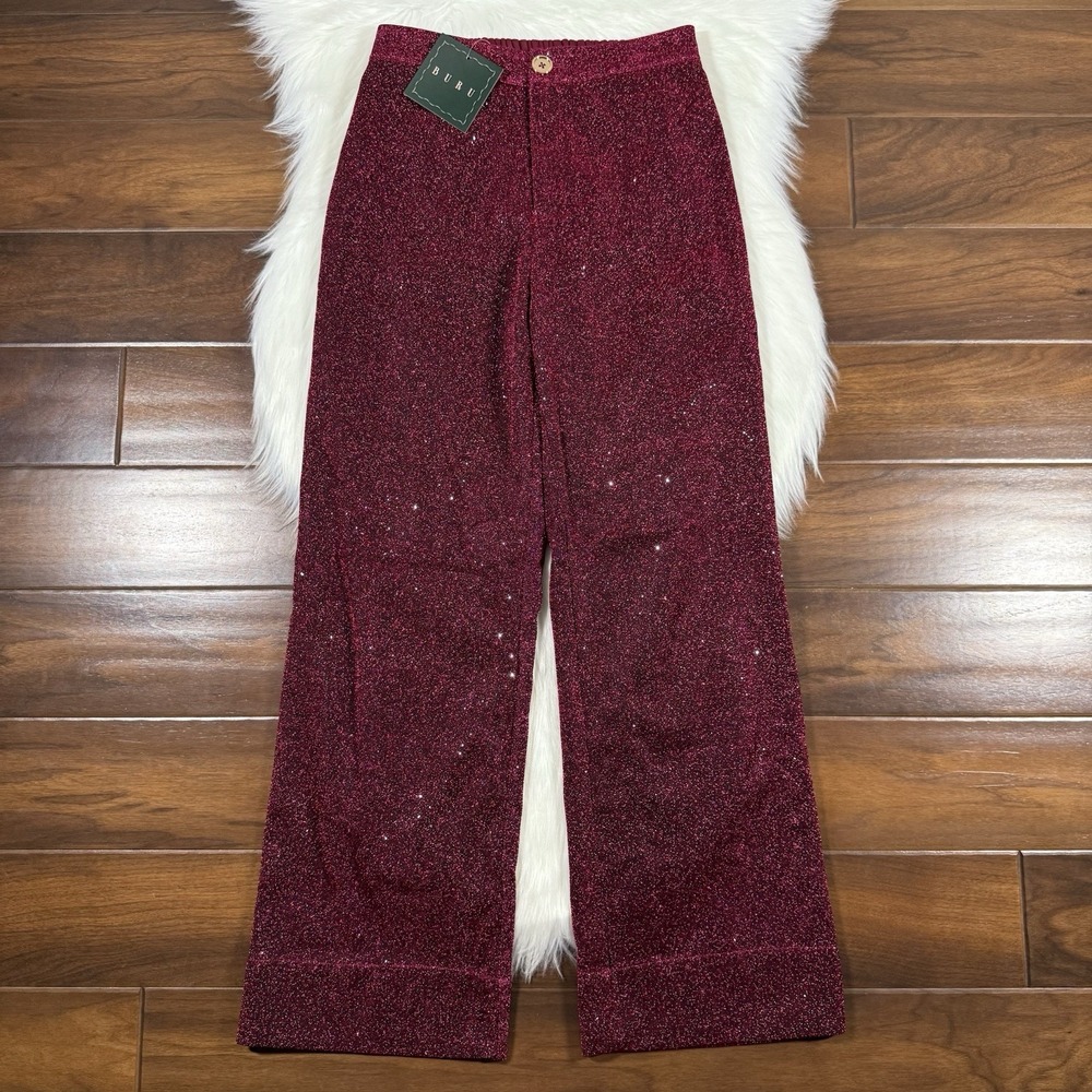 Buru Size XS Pink Sparkle Shimmer‎ Metallic Wide Leg Full Length Culotte Pants